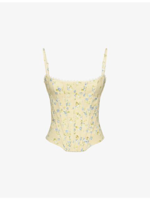House of CB Cadie Floral-Print Cotton Corset Top