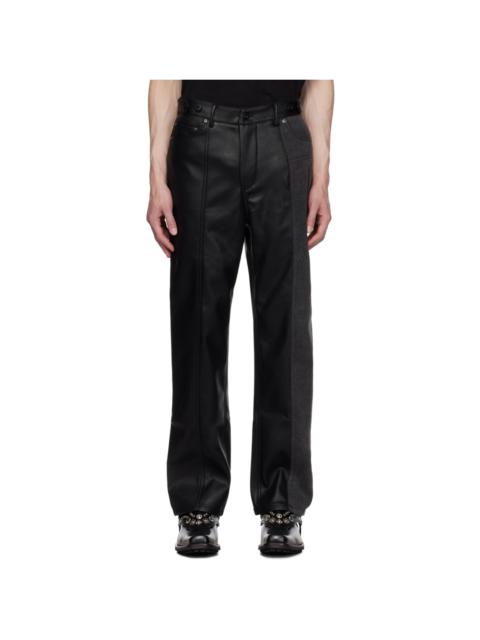 Black Paneled Faux-Leather Jeans