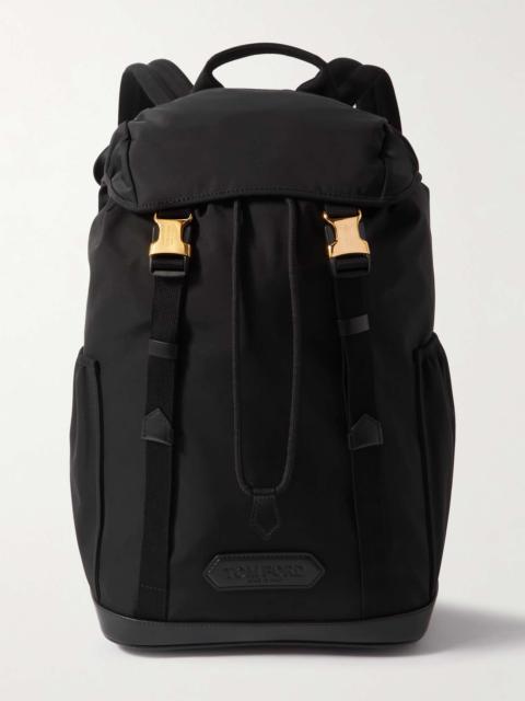 Leather-Trimmed Logo-Appliquèd Nylon Backpack