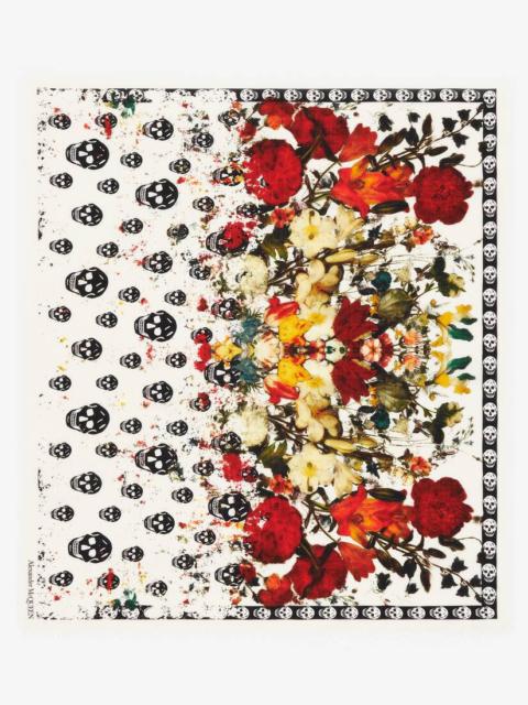 Alexander McQueen Women's Floral Classic Skull Foulard in Ivory/red