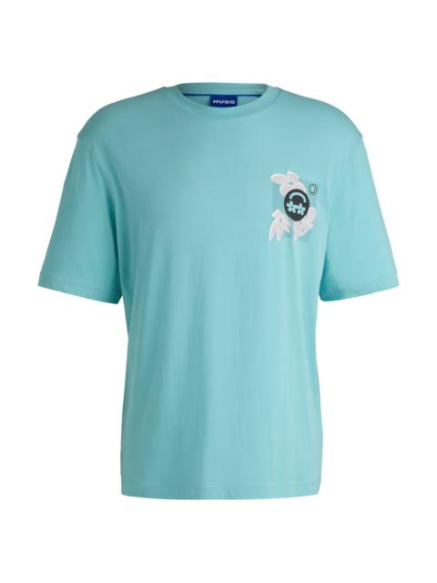 HUGO COTTON-JERSEY T-SHIRT WITH LOGO PRINTS