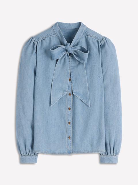 BODEN Tie Neck Denim Top-Light Authentic