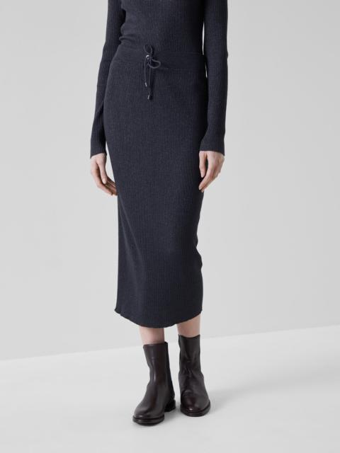 Brunello Cucinelli English rib knit lightweight pencil skirt in sparkling cashmere and silk