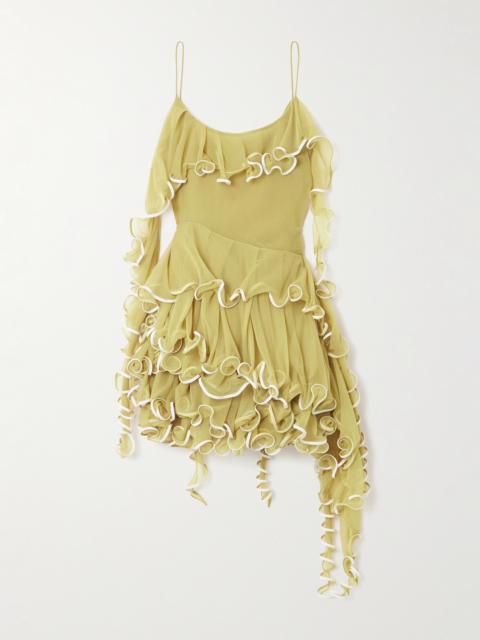 TORY BURCH Jellyfish Ruffled Leather-trimmed Chiffon Mini Dress