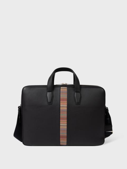 Black Leather 'Signature Stripe' Business Folio