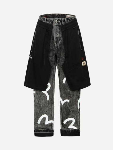 EVISU SEAGULL PRINT DOUBLE LAYER LOOSE FIT JEANS