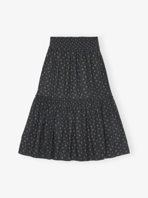 GANNI BLACK FLORAL PRINTED MAXI SKIRT