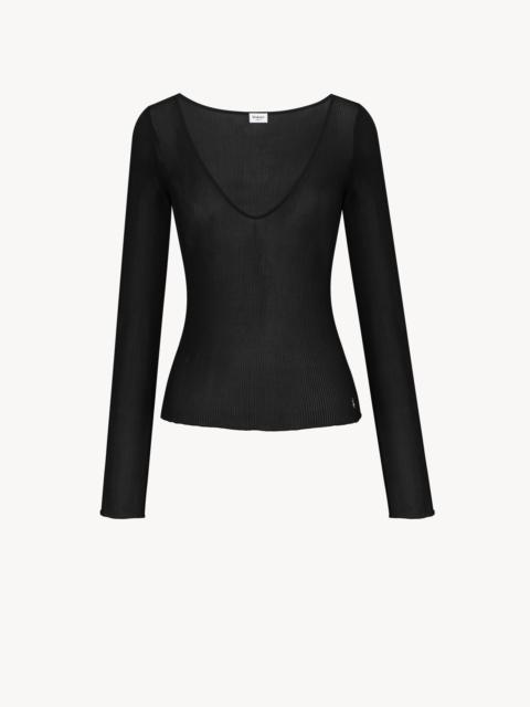 SAINT LAURENT CASSANDRE V-NECK TOP IN RIBBED SILK