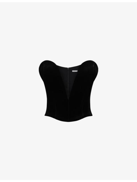 House of CB Vienne Plunge-Neck Velvet-Jersey Corset Top