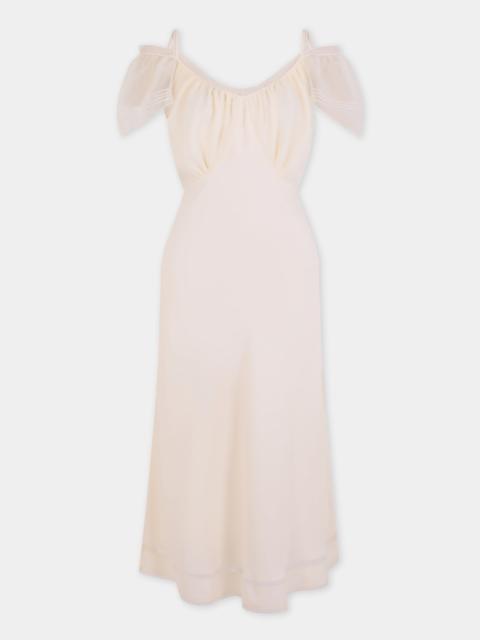 rabanne MIDI DRESS IN WHITE VISCOSE CREPE WITH STRAPS AND CUT-OUT SHORT SLEEVES