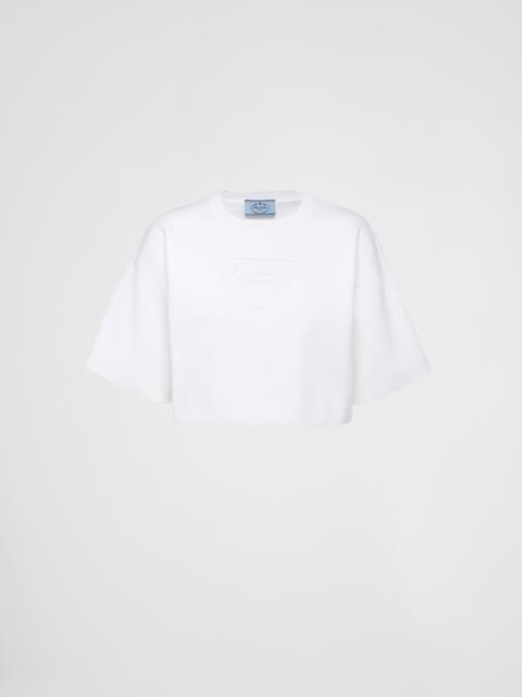 Cropped superfine wool and viscose sweater