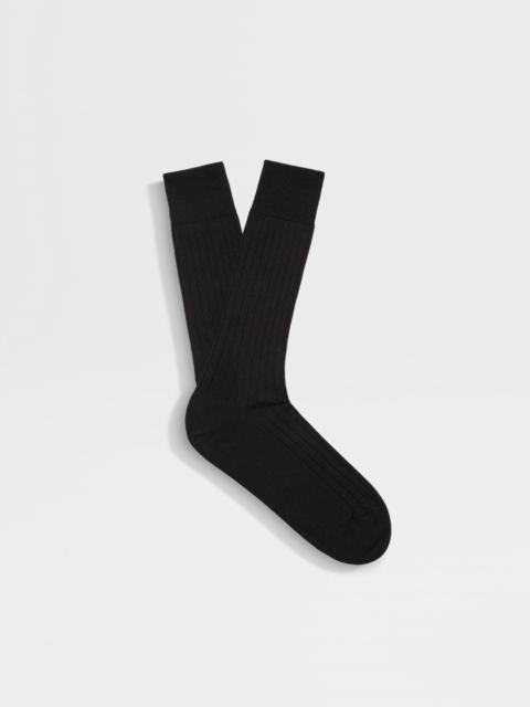 ZEGNA BLACK COTTON CASHMERE AND SILK SOCKS