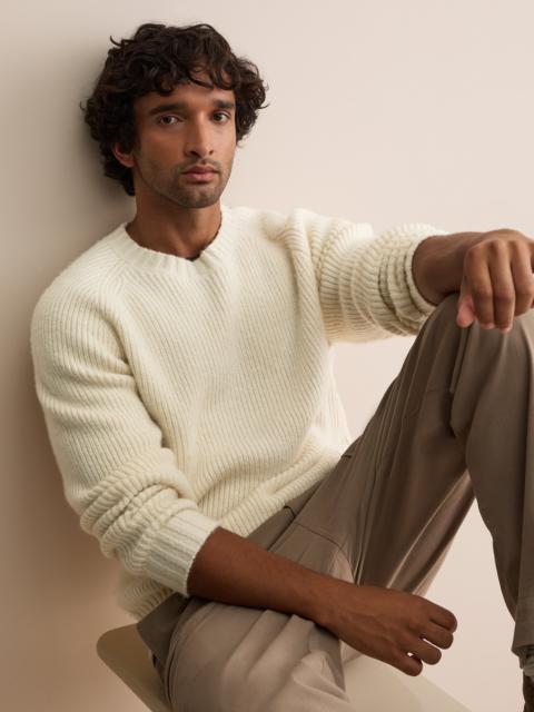Derek Rose Freddie Wool Cashmere Ribbed Sweater Antique Ivory