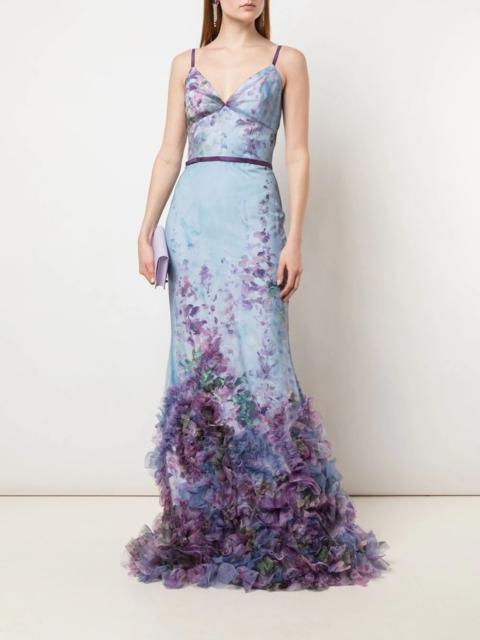 Marchesa FIT-TO-FLARE FLORAL TEXTURE GOWN