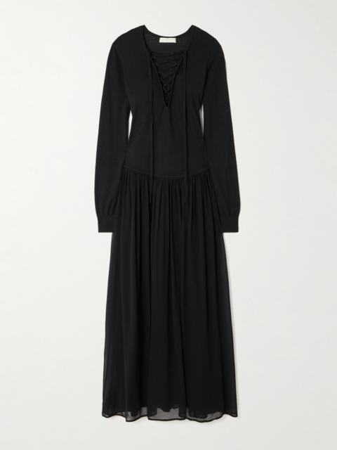 ULLA JOHNSON Colette Pleated Lace-up Wool And Silk-blend And Chiffon Midi Dress