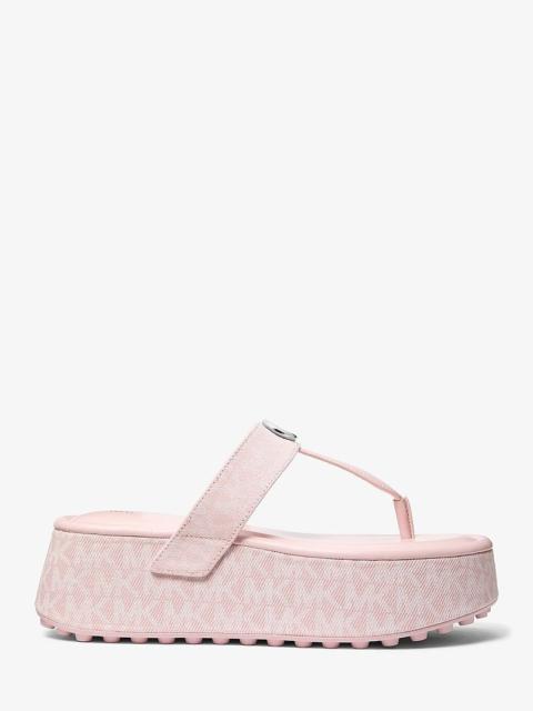 MICHAEL KORS Koya Signature Logo Denim Platform Flip Flop