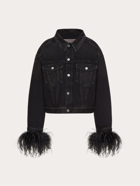 Valentino EMBROIDERED DENIM JACKET WITH FEATHERS