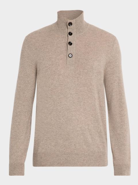 Brioni Men's Cashmere Knit Mock Neck Half-Placket Sweater