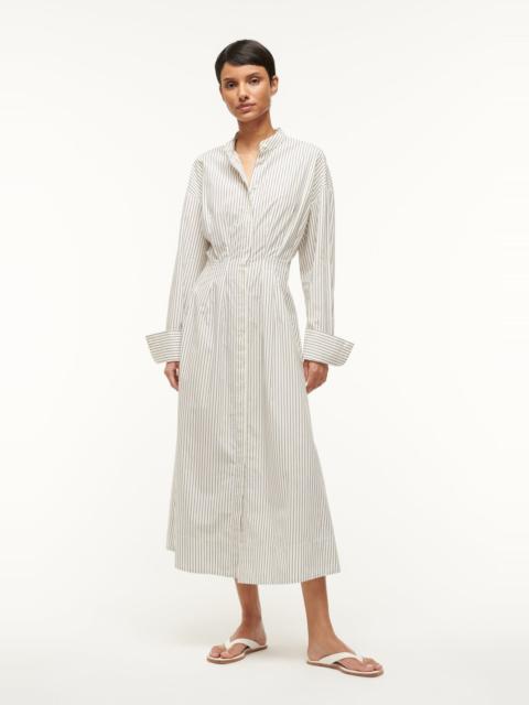 STAUD STAUD MIDI LORENZA DRESS IVORY MICRO STRIPE