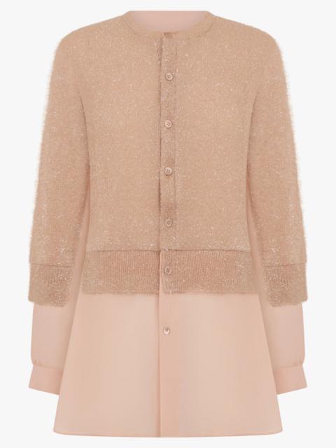 Noir Kei Ninomiya SHINY KNIT X SHEER CARDIGAN | PINK BEIGE
