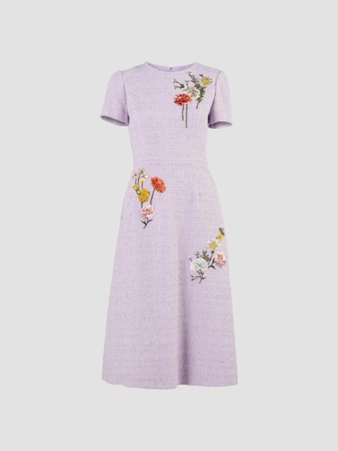 CAROLINA HERRERA Women's Floral-Embroidered Tweed Midi Dress - Wisteria