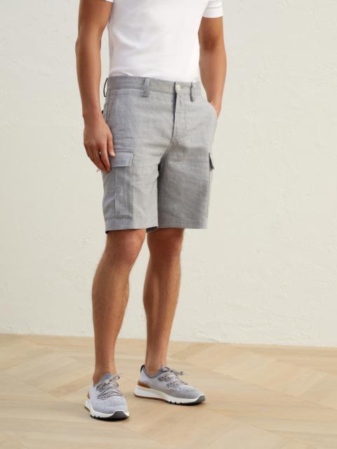 Brunello Cucinelli Linen and wool fresco basic fit Bermuda shorts with cargo pockets
