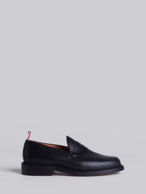 Thom Browne Penny Loafer With Leather Sole In Black Pebble Grain