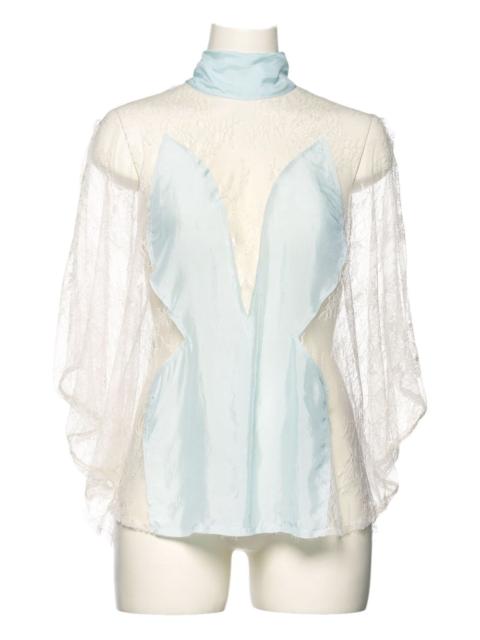 pushBUTTON lace bow-neck blouse