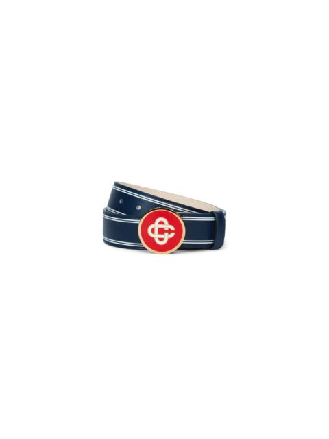 CASABLANCA Navy Monogram Logo Leather Belt