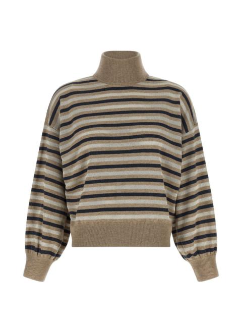 Brunello Cucinelli striped lamé-knit sweater