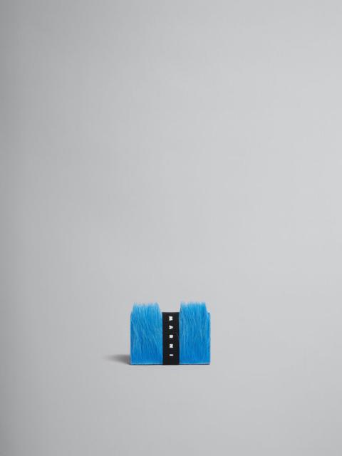 Marni BLUE LONG-HAIR CALFSKIN TRIFOLD WALLET WITH LOGO STRAP