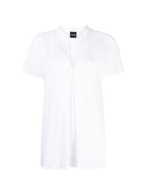 pleat-detail linen blouse