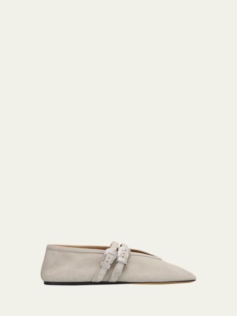LE MONDE BÉRYL Claudia Suede Western-Buckle Ballerina Flats