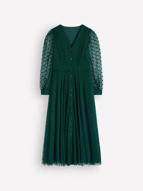 BODEN Pleated Tulle Midi Dress-Midnight Teal