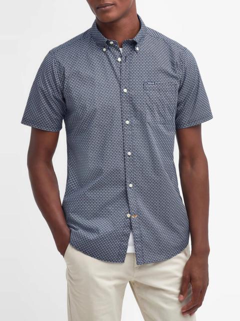 Barbour Tailored Fit Scallop Print Short Sleeve Cotton Button-Down Shirt