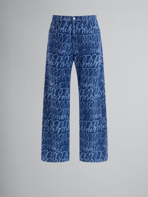 Marni BLUE DENIM JEANS WITH BLEACHED MARNI SCRIBBLE MOTIF