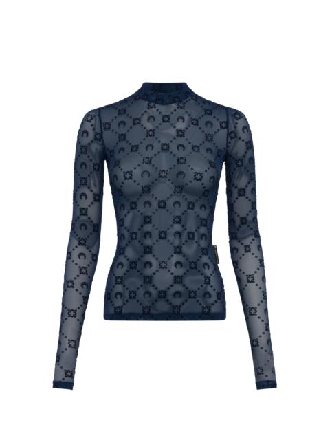 Marine Serre Moonogram Mesh Flock Second Skin Highneck Top