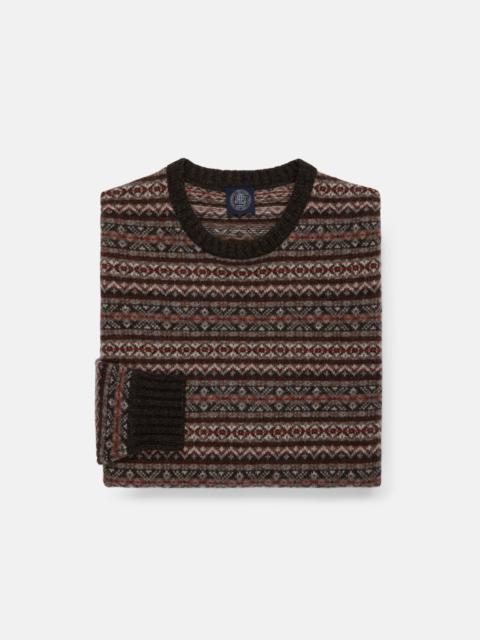 J. PRESS BROWN LAMBSWOOL FAIR ISLE CREWNECK SWEATER - TRIM FIT