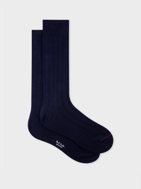 Paul Smith Navy Cotton-Blend Ribbed Socks