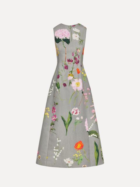 Oscar de la Renta MIXED BOTANICAL FAILLE COCKTAIL DRESS