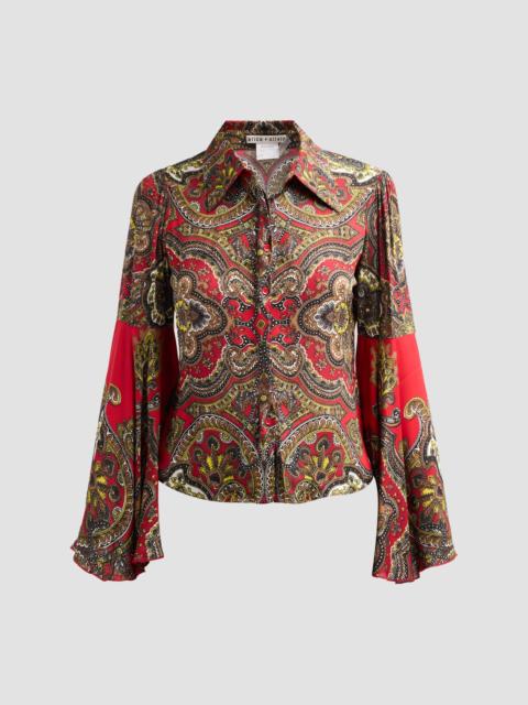Alice + Olivia Women's Willa Printed Bell-Sleeve Top - Bonvoyage Hibiscus Multi