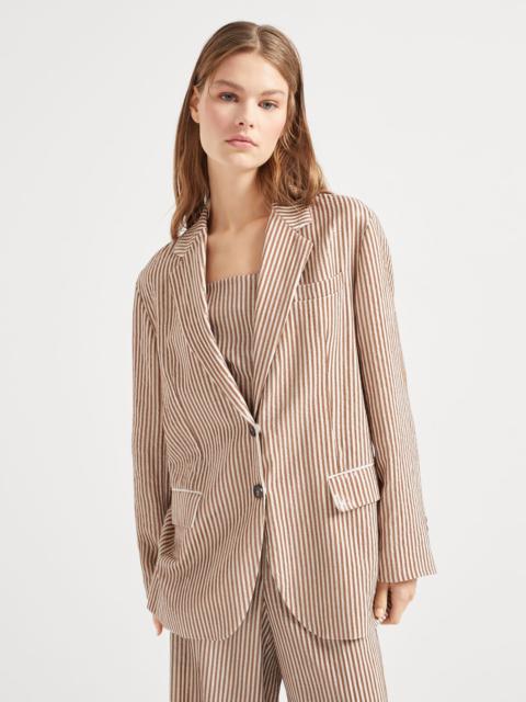 Brunello Cucinelli Linen blazer with dazzling stripe embroidery