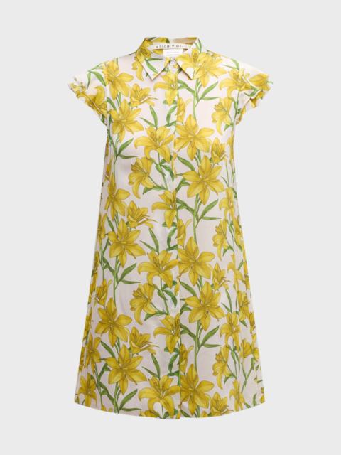 Floral Jem Ruffle-Sleeve Mini Shirtdress