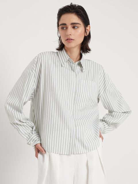 Cotton and silk striped poplin shirt with shiny collar