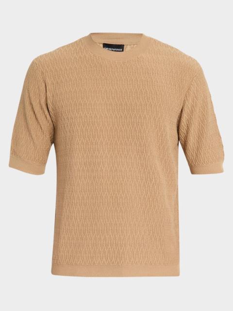 EMPORIO ARMANI Men's Tonal Wave Short-Sleeve Crewneck Sweater