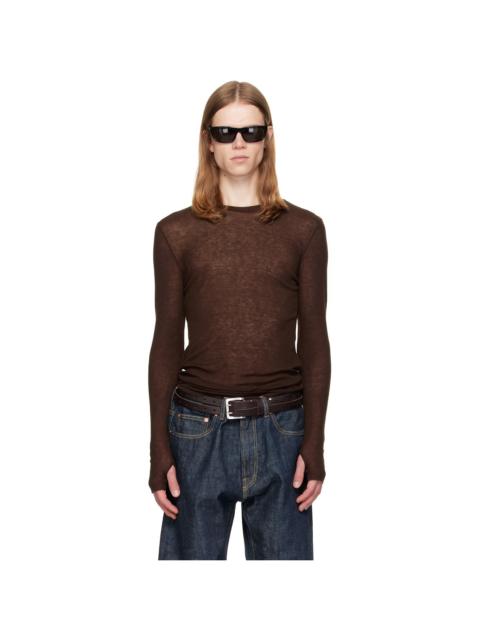 Tonywack Brown Sheer Wool Ribbed Knit Sweater