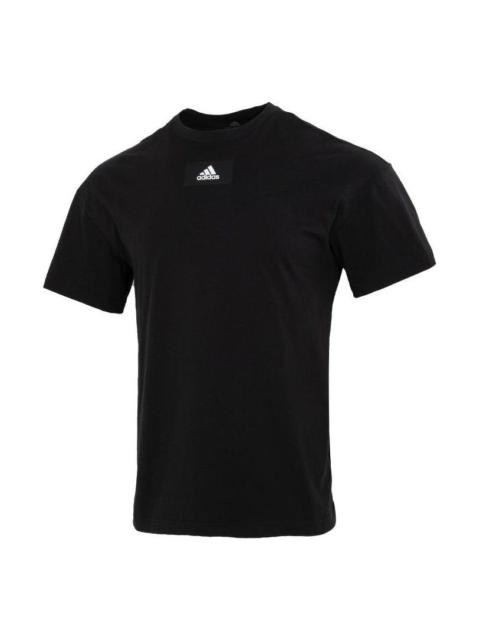 Men's adidas Printing Logo Solid Color Round Neck Pullover Short Sleeve Black T-Shirt HE4361