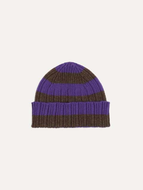 Drake's Purple and Brown Stripe Geelongora Ribbed Knit Cap