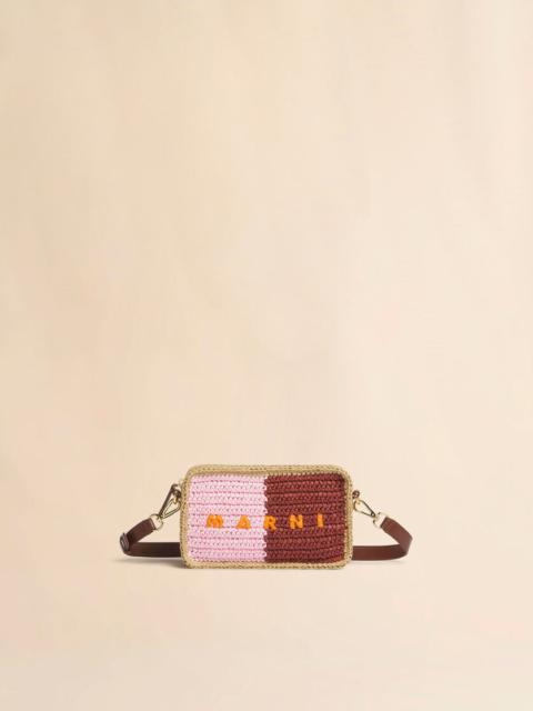 Marni PINK AND BURGUNDY PAPER RAFFIA SEASIDE CAMERA BAG