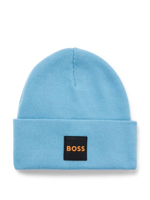 BOSS DOUBLE-LAYER BEANIE HAT WITH LOGO PATCH